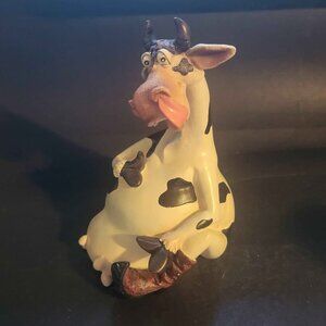 Vintage Black And White Spotted Cow Penny Bank